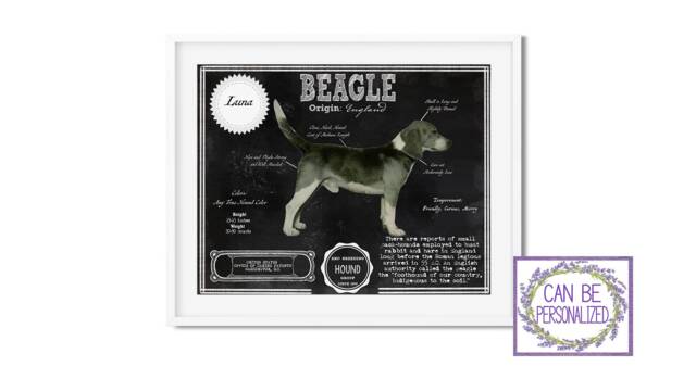 Beagle Antique Architecture Patent Drawing Style Print/Wall Art Beagle Gift/ Akc Breed Info/Home Decor/ Dog - image 1