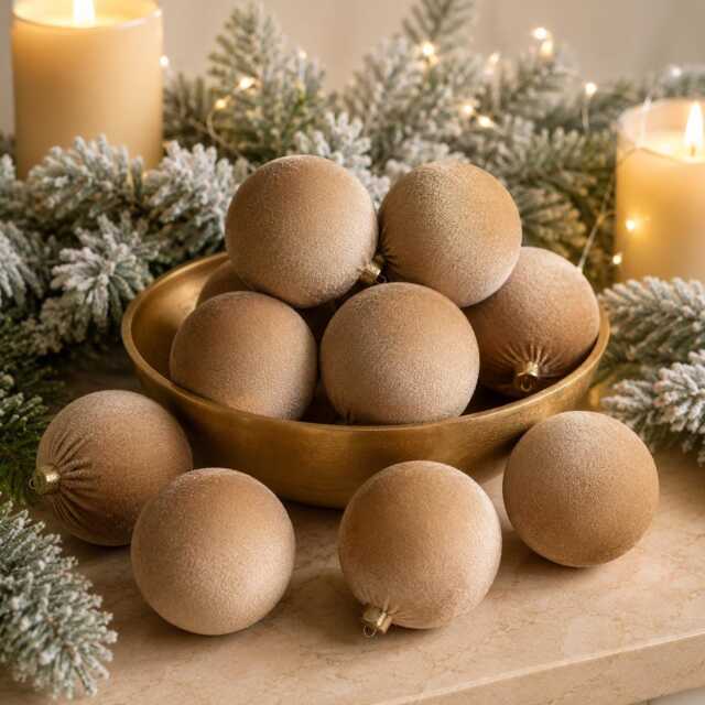 Peanut Brown Velvet Christmas Ornaments Set Of 12, Neutral 3 Or 4 Inch Baubles, Warm Earth Tone Holiday Tree Decor - image 1