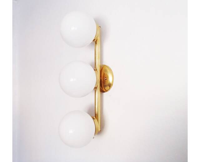 Brass Vanity Wall Sconce - Bathroom Lighting Cluster Globe Orb Shades - image 1