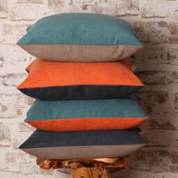 Burnt Orange & Navy Corduroy Cushion Cover Mid-Century Modern Block Design - thumbnail 4