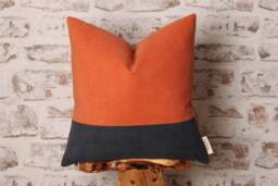 Burnt Orange & Navy Corduroy Cushion Cover Mid-Century Modern Block Design - thumbnail 1