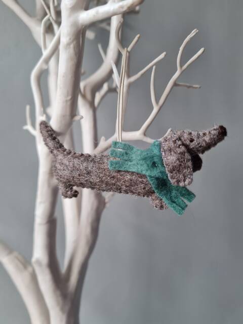 Fawn Dachshund, Sausage Dog Decoration. Hanging Wool Felt Decoration For Christmas Tree. Handmade Decoration, Xmas Tree Ornament - image 1