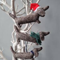Fawn Dachshund, Sausage Dog Decoration. Hanging Wool Felt Decoration For Christmas Tree. Handmade Decoration, Xmas Tree Ornament - thumbnail 4