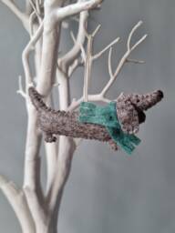 Fawn Dachshund, Sausage Dog Decoration. Hanging Wool Felt Decoration For Christmas Tree. Handmade Decoration, Xmas Tree Ornament - thumbnail 1