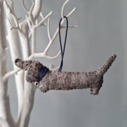 Fawn Dachshund, Sausage Dog Decoration. Hanging Wool Felt Decoration For Christmas Tree. Handmade Decoration, Xmas Tree Ornament - thumbnail 2