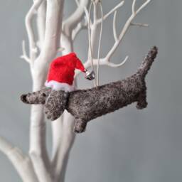 Fawn Dachshund, Sausage Dog Decoration. Hanging Wool Felt Decoration For Christmas Tree. Handmade Decoration, Xmas Tree Ornament - thumbnail 3