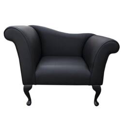 Designer Chaise Bedroom Occasional Accent Chair in A Black Faux Leather Fabric - British Handmade - thumbnail 2