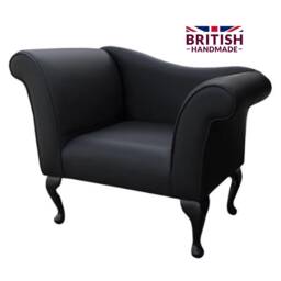 Designer Chaise Bedroom Occasional Accent Chair in A Black Faux Leather Fabric - British Handmade - thumbnail 1