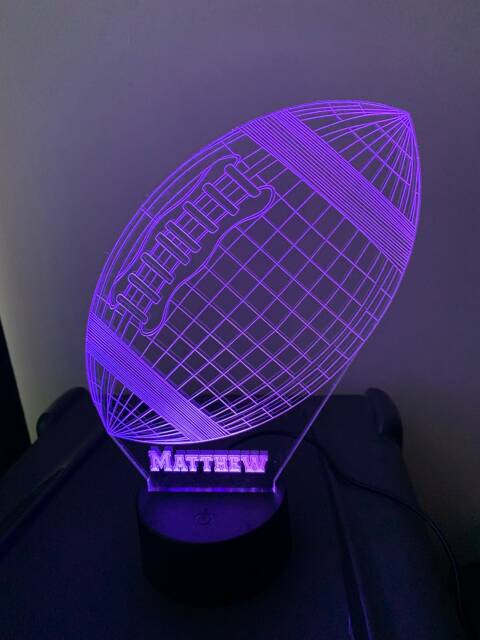 Personalised Rugby Ball 3D Custom Made Smart App Control Night Light Bluetooth, Music, 7&16M Colour Mobile App , Gift Led Lamp - image 1
