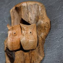 Hand Carved Owls in Love Wood Sculpture, Rustic Wedding Gift - thumbnail 4