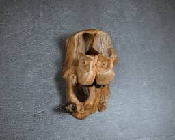 Hand Carved Owls in Love Wood Sculpture, Rustic Wedding Gift - thumbnail 1