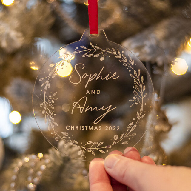Personalised Christmas Couple Or Family Acrylic Tree Decoration Bauble - image 1