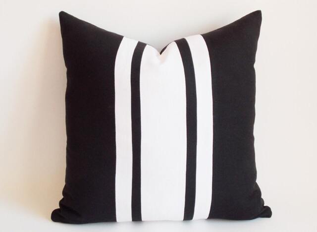 Black & White Striped Pillow Cover Cotton Canvas, 22x22 In - image 1