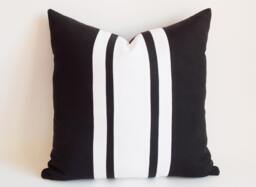 Black & White Striped Pillow Cover Cotton Canvas, 22x22 In - thumbnail 1