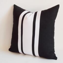 Black & White Striped Pillow Cover Cotton Canvas, 22x22 In - thumbnail 3