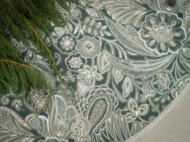 Floral Christmas Tree Skirt Ornament Decor Nordic Swedish Fabric - image 1