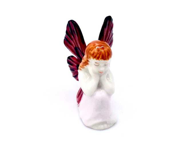 Miniature Ceramic Fairy Princess Girl Sitting Little Red White Figurine Small Statue Tiny Decoration Collectible Hand Painted Figure Deco - image 1