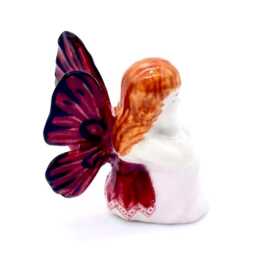 Miniature Ceramic Fairy Princess Girl Sitting Little Red White Figurine Small Statue Tiny Decoration Collectible Hand Painted Figure Deco - thumbnail 2
