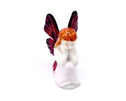 Miniature Ceramic Fairy Princess Girl Sitting Little Red White Figurine Small Statue Tiny Decoration Collectible Hand Painted Figure Deco