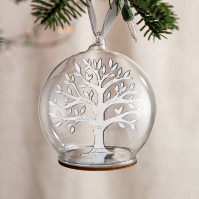 Silver Metallic Mirror Personalised Family Tree Bauble