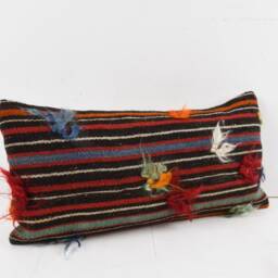 Handwoven Turkish Kilim Lumbar Pillow Cover Wool Cushion - 12x24 - thumbnail 2