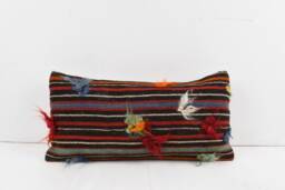 Handwoven Turkish Kilim Lumbar Pillow Cover Wool Cushion - 12x24 - thumbnail 1