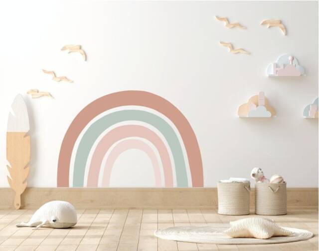 Large Boho Rainbow Wall Decal Neutral Kids Room Decor - 50x32 - image 1