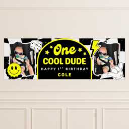 "Personalised 1st Birthday Banner For Kids - ""One Cool Dude" - thumbnail 1