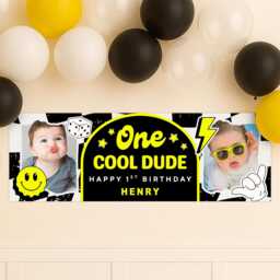 "Personalised 1st Birthday Banner For Kids - ""One Cool Dude" - thumbnail 2