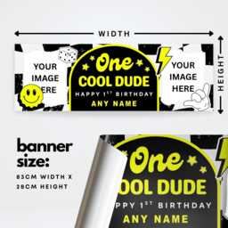 "Personalised 1st Birthday Banner For Kids - ""One Cool Dude" - thumbnail 3