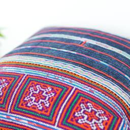 Embroidered Pillowcases - Repurposed Fabric, Square Pillow Covers, Hmong Pattern, Ethnic Cushion, Creations - thumbnail 3