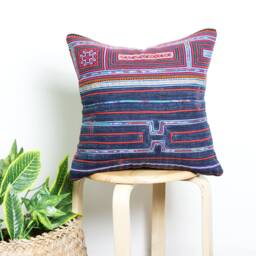 Embroidered Pillowcases - Repurposed Fabric, Square Pillow Covers, Hmong Pattern, Ethnic Cushion, Creations - thumbnail 4