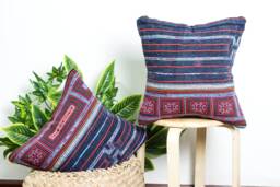 Embroidered Pillowcases - Repurposed Fabric, Square Pillow Covers, Hmong Pattern, Ethnic Cushion, Creations