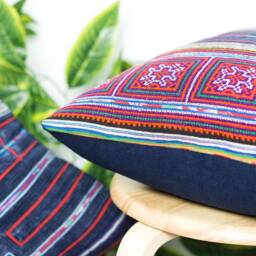 Embroidered Pillowcases - Repurposed Fabric, Square Pillow Covers, Hmong Pattern, Ethnic Cushion, Creations - thumbnail 2