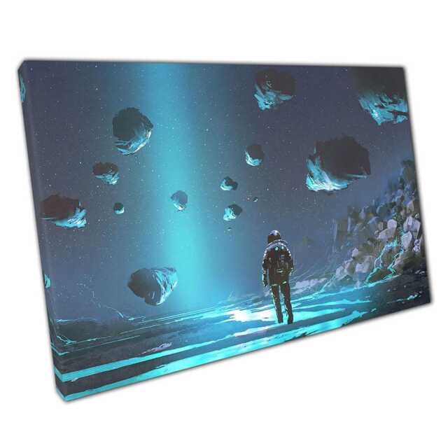Cosmic Explorer Astronaut On Turquoise Planet Wall Art Print For Home & Office Decor - image 1