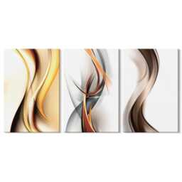 Canvas Set Of 3 Wall Art - Waves in Shades Yellow, Gray & Brown, Yellow Print, Abstract Hanging Piece - thumbnail 2