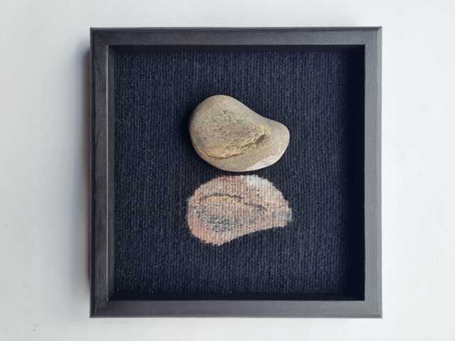Framed Beach Rock Tapestry Handwoven Black Weaving, Unique Wall Art - image 1