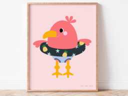 Beach Flamingo Nursery Print - Fun Animal Wall Art For Kids Digital Download Bright Tropical Decor - thumbnail 1