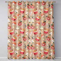 Cute Kawaii Sushi Ramen Dumpling Asian Food Seamless Pattern Peach Background Readymade Eyelet Ring Top Thermal 100% Blackout Curtains - thumbnail 2