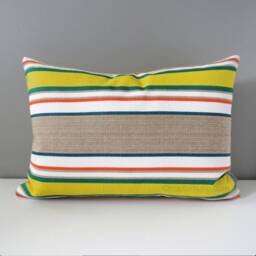 Retro Sunbrella?? Outdoor Pillow Cover in Acid Yellow & Green Stripes, Striped Cushion - thumbnail 3
