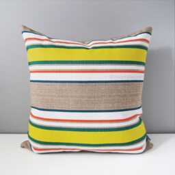 Retro Sunbrella?? Outdoor Pillow Cover in Acid Yellow & Green Stripes, Striped Cushion - thumbnail 1