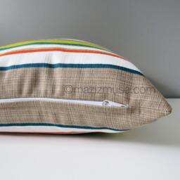 Retro Sunbrella?? Outdoor Pillow Cover in Acid Yellow & Green Stripes, Striped Cushion - thumbnail 2