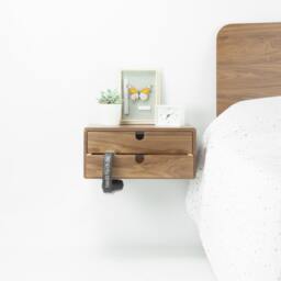Walnut Floating Nightstand Bedside Table Drawer in Solid Walnut Mid Century Modern - thumbnail 3