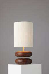 River Rock Walnut Wood Lamp Hand-strung Cotton Lampshade, Reclaimed