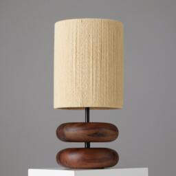 River Rock Walnut Wood Lamp Hand-strung Cotton Lampshade, Reclaimed - thumbnail 3