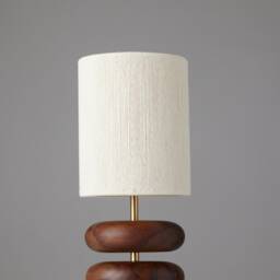 River Rock Walnut Wood Lamp Hand-strung Cotton Lampshade, Reclaimed - thumbnail 2