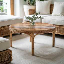 Natural Wood With Resin Glass Table Top, Beige Scandinavian-style Protective Top For Tables