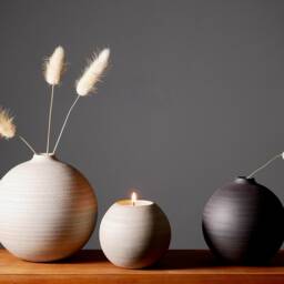 Spherical Tealight Holder. Tealight. Ceramic. 8.5 cm. Grey. Sphere. Candlestick - thumbnail 2