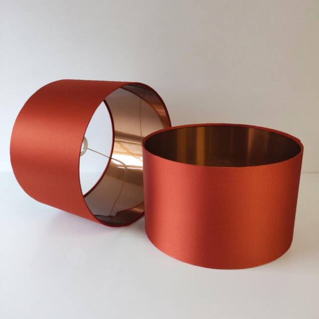 Burnt Orange Lampshade in Satin With Copper Lining - image 1
