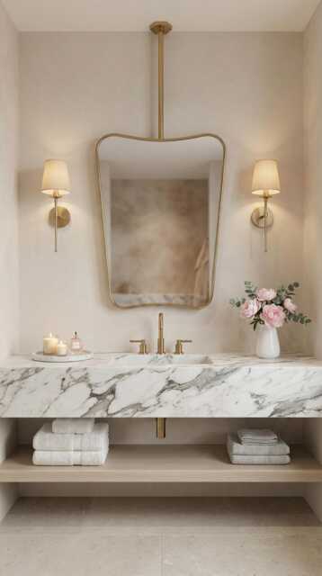 Suspended Curved Brass Mirror - Ceiling Mounted Bathroom - image 1